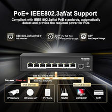 Load image into Gallery viewer, MokerLink 8 Port 2.5G PoE Switch with 10G SFP+ Slot, 8 x 2.5G Base-T Ports Compatible with 10/100/1000Mbps, IEEE8023af/at PoE 135W, Metal Unmanaged Fanless Small Network Switch