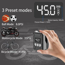 Load image into Gallery viewer, Bicycle Pump, Mini Electric Bicycle Pump, 150PSI Bicycle Pump, Portable Bicycle Pump, Bicycle Pump with Digital Pressure Gauge for Bicycle, Mountain Bike, Electric Bicycle, with American Valve.