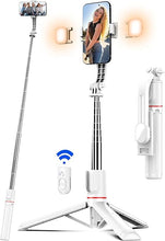 Load image into Gallery viewer, Selfie Stick Tripod with 2 Light, 45" Selfie Sticks with Wireless Remote, Portable Phone Tripod Compatible with 4''-7'' iPhone/Android Samsung Smartphones Selfie Stick for Travel Video Record Vlog