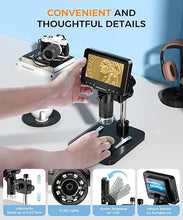 Load image into Gallery viewer, LCD Digital Microscope,4.3 Inch 1080P 10 Megapixels,10MP Camera Video Recorder with HD Screen,1-1000X Magnification Zoom Wireless USB Stereo Microscope Camera,