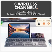 Load image into Gallery viewer, X9 Full Size Bluetooth Keyboard with Phone Holder - (2.4G + BT) - Rechargeable Multi Device Keyboard w/Copilot Key and AI for iPhone, Tablet, PC, Mac, iOS, Android - Backlit Wireless Keyboard - Gray