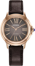 Load image into Gallery viewer, Citizen Women's Eco-Drive Ceci, Rose Gold-Tone Stainless Steel Watch, Brown Apple Leather Strap, 3 Hand, Brown Dial (Model: EM1163-09X)