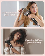 Load image into Gallery viewer, Terviiix 4-in-1 Hot Air Rotating Blow Dryer Brush Kit – 1000W with Rotatable Round Brushes (2 Sizes), Oval Volumizer, and Diffuser – Ideal for Curly Hair, with Arthritis-Friendly Big Buttons, Black