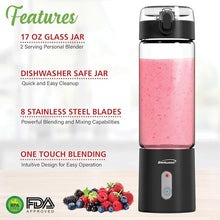 Load image into Gallery viewer, BRENTWOOD RJB-100BK Portable Battery-Operated USB-Chargeable Glass Blender, 17 oz, Black