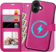 Load image into Gallery viewer, OCASE for iPhone 16 Case Detachable Wallet Case with Card Holder, 2 in 1 Pu Leather Flip Folio with RFID Blocking Stand Wrist Strap Shockproof Phone Cover 6.1 Inch 2024, Rose