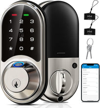 Load image into Gallery viewer, Veise Smart Lock, Fingerprint Door Lock, 7-in-1 Keyless Entry Door Lock with App Control, Electronic Touchscreen Keypad, Smart Deadbolt, Biometric Smart Locks for Front Door, Satin Nickel