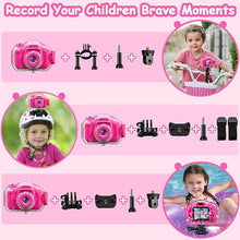Load image into Gallery viewer, Agoigo Kids Waterproof Camera Toys for 3-12 Year Old Girls Christmas Birthday Gifts, Kids Underwater Sports Camera HD Children Digital Action Camera 2 Inch Screen with 32GB Card (Rose Red)