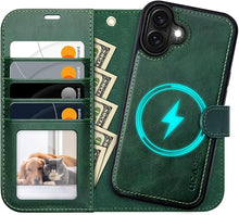 Load image into Gallery viewer, OCASE for iPhone 16 Plus Case Detachable Wallet Case with Card Holder, 2 in 1 Pu Leather Flip Folio with RFID Blocking Stand Wrist Strap Shockproof Phone Cover 6.7 Inch 2024, Blackish Green