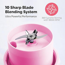 Load image into Gallery viewer, Personal Portable Blender For Shakes & Smoothies, Leakproof & Stylish Portable Mason Jar Shaker, Rechargeable Mini Blender with 10-Blade Blending System 14oz, Pink