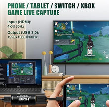 Load image into Gallery viewer, HDMI Video Capture Card, Cam Link 4K 30 HDMI to USB 3.0 1080P60 Game Capture Card Device for Streaming Recorder, Live Broadcasting, Compatible with Nintendo Switch,Xbox,PS4 (VLC/OBS/Amcap)