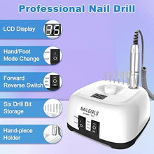 Load image into Gallery viewer, NAILGIRLS Nail Drill, Professional 35000RPM Electric Nail File Corded Electric Nail Drill Machine with Foot Pedal, Nail Grinder Nail Dremel for Remove Acrylic Nails Gel Polish Manicure Salon Home Use