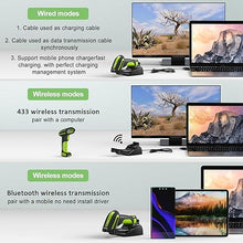 Load image into Gallery viewer, Symcode Bluetooth 2D QR Barcode Scanner with Charging Stand,Industrial Dustproof and Waterproof 3 in 1 Compatible with Bluetooth & 2.4GHz Wireless & Wired Connection with Vibration Alert Green