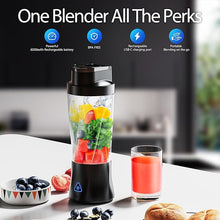 Load image into Gallery viewer, Portable Blender, Cordless, 24oz. Vessel, Personal Blender-for Shakes & Smoothies, BPA Free, Leakproof-Lid & Sip Spout, USB-C Rechargeable & Self Cleaning - Travel Blender with 6 Sharp Blade, Black