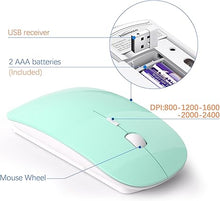 Load image into Gallery viewer, Wireless Keyboard and Mouse Ultra Slim Combo, TopMate 2.4G Silent Compact USB 2400DPI Mouse and Scissor Switch Keyboard Set with Cover, 2 AA and 2 AAA Batteries, for PC/Laptop/Windows/Mac - Mint Green
