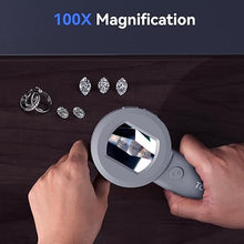 Load image into Gallery viewer, TOMLOV P10 Microscope for Adults Kids, Portable 100X Illuminated Jewelers Loupe, Handheld Coin Magnifier with Light for Collectors, Pocket Trichome Magnifying Glass, Digital Microscope with 2" Screen