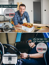 Load image into Gallery viewer, Buddew Electric Lunch Box 80W Food Heater 1.8L Large Capacity Heated Lunch Box 3 in 1 12V/24V/110V Portable Lunch Warmer for Car/Truck/Home/Office with Carry Bag and Fork and Spoon (Gray)