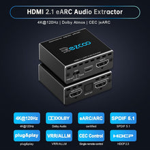 Load image into Gallery viewer, 4K@120Hz HDMI 2.1 eARC Audio Extractor 1 in 1 Out Support VRR ALLM HDCP2.3 ARC eARC HDR CEC SPDlF Optical Audio Out Digital EDID for PS5 Xbox NVIDIA AMD