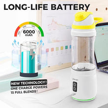 Load image into Gallery viewer, Portable Blender, Anti-Jamming 300 Watt for Shakes and Smoothies, 24oz Travel Blender USB Rechargeable, BPA Free Sporty bottle with a Travel Lid. (White Base Yellow Lid)