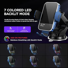 Load image into Gallery viewer, Wireless Car Charger,?7 Colored LED Backlit?15W Auto Clamping Car Charger Phone Mount Holder fit for iPhone 14 13 12 Mini Pro Max 11 XR XS X, Samsung Galaxy S23 Ultra S22 S21+ S10+ Note 20, etc - Blue