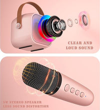 Load image into Gallery viewer, Mini Karaoke Machine for Kids Adults, Portable Bluetooth Speaker with 2 Wireless Microphones, Microphone and Speaker Set with Disco Light for Home Party Christmas Birthday Gift for Girls Boys