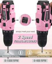 Load image into Gallery viewer, WORKPRO Pink Cordless Drill Driver Set, 12V Electric Screwdriver Driver Tool Kit, 3/8" Keyless Chuck, Charger and Storage Bag Included - Pink Ribbon