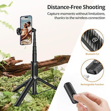 Load image into Gallery viewer, ATUMTEK 55" Selfie Stick Tripod, All-in-one Extendable Aluminum Phone Tripod with Rechargeable Bluetooth Remote, Travel Tripod 360° Rotatable for iPhone 15 Pro Max/15/14/13 Samsung Smartphones, Black