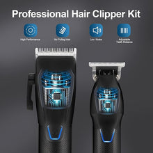 Load image into Gallery viewer, Professional Hair Clippers Trimmer Kit,Cordless Hair Clippers for Men,Barber Fading Clipper and Zero Gap T-Blade Trimmer Set with LED Display for Mens Gifts (Black)