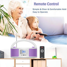 Load image into Gallery viewer, CD Radio Portable CD Player Boombox with Bluetooth,FM Radio,Remote Control,USB Input and 3.5mm AUX Headphone Jack,CD-R/CD-RW/MP3/WMA Playback,AC/Battery Powered(WTB-791Purple)