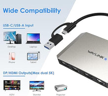 Load image into Gallery viewer, WAVLINK USB C and USB 3.0 to Dual 4K DisplayPort & HDMI Adapter, Displaylink HDMI Splitter Extended Display for Dual Monitor 4K@60Hz, HDMI/DP Splitter Compatible with Mac M1/M2/M3, HP, Dell, Lenovo