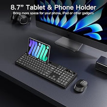 Load image into Gallery viewer, Wireless Keyboard and Mouse Combo, Soueto 2.4G Full-Sized Computer Keyboard with Phone Tablet Holder, 22 Multimedia Shortcuts, Numeric Keypad, 6 Button Silent Mouse for Windows, Mac (Space Black)