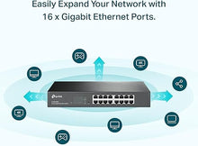 Load image into Gallery viewer, TP-Link 16 Port Gigabit Switch Easy Smart Managed Plug & Play Desktop/Rackmount Sturdy Metal w/ Shielded Ports Support QoS, Vlan, IGMP & Link Aggregation (TL-SG1016DE),Black