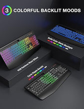 Load image into Gallery viewer, Wireless Keyboard and Mouse Combo, 9 Backlit Effects, Wrist Rest, Phone Holder, 2.4G Lag-Free Ergonomic Keyboards, Rechargeable Silent Cordless Set for Computer, Laptop, PC, Mac, Windows -SABLUTE