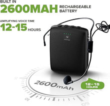 Load image into Gallery viewer, 15W WB003 Personal Voice Amplifier for Teachers with Wired Headset Mic,Small Portable Microphone,2600mAh Rechargeable Megaphone Mini PA Bluetooth Speaker System for Classroom -Teacher Gifts