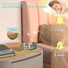 Load image into Gallery viewer, KOSUMOSU Dual Alarm Clock 6.7in Gold Desk Clock with Dimming, 12/24h, Seconds, Date, Day of Week, Temp, Digital LED Clock for Bedroom, Digital Calendar Clocks for Living Room Gold Desk Accessories