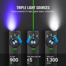 Load image into Gallery viewer, OLIGHT Arkfeld Pro Rechargeable EDC Flashlight with Green Beam, UV Light and White LED Combo, 1300 Lumens Portable Flat Flashlights, Triple Light Sources Pocket Lights for Emergency (Black CW)