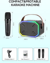 Load image into Gallery viewer, Karaoke Machine for Kids and Adults, Mini Portable Bluetooth Speaker with 2 Wireless Microphones, Led Lights for TV, Kids Gifts for Girls Boys Family Party Birthday (Black)