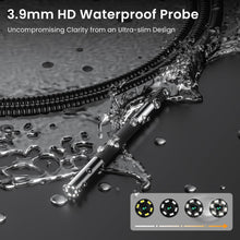 Load image into Gallery viewer, Two-Way Articulating Borescope with Light, 3.9mm Articulating Probe Industrial Endoscope Camera with 3.3ft/1m Self-Resetting Tube, 5" IPS Screen Inspection Camera with Light for Engine/Pipe