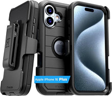 Load image into Gallery viewer, for iPhone 16 Plus Case with Belt Clip Holster & Kickstand, Screenless Protective Dual-Layer Shockproof Phone Case for iPhone 16 Plus (A3290, A3082, A3289, A3291) - Black