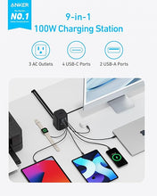 Load image into Gallery viewer, Anker Charging Station (100W), 9-in-1 USB C Power Strip with 300J Surge Protection, for iPhone 15 and MacBook, 5 ft Flat Cable and Plug, 4 USB C and 2 USB A Ports, 3 AC Outlets, for Home, Office