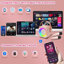 Load image into Gallery viewer, Mini Karaoke Machine for Kids Adults, Portable Bluetooth Speaker with 2 Wireless Microphones, Microphone and Speaker Set with Disco Light for Home Party Christmas Birthday Gift for Girls Boys