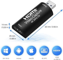 Load image into Gallery viewer, HDMI Video Capture Card, Cam Link 4K 30 HDMI to USB 3.0 1080P60 Game Capture Card Device for Streaming Recorder, Live Broadcasting, Compatible with Nintendo Switch,Xbox,PS4 (VLC/OBS/Amcap)