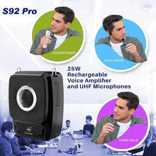 Load image into Gallery viewer, W WINBRIDGE S92 Pro Portable PA System -25W Bluetooth Speaker with Dual Wireless Microphones, Wireless Voice Amplifier with Headset Mic and Handheld Mic for Presentations, Teaching, Karaoke