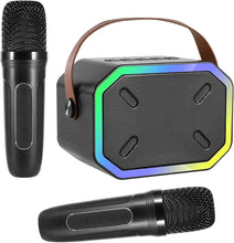 Load image into Gallery viewer, Karaoke Machine for Kids and Adults, Mini Portable Bluetooth Speaker with 2 Wireless Microphones, Led Lights for TV, Kids Gifts for Girls Boys Family Party Birthday (Black)