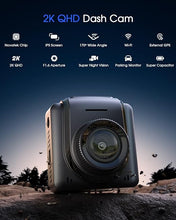 Load image into Gallery viewer, Dash Cam WiFi 2K, Car Camera with APP, Front Dash Camera for Cars, Mini Dashcams with WDR Night Vision, 24 Hours Parking Monitor, Loop Recording, G-Sensor