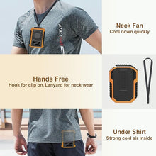 Load image into Gallery viewer, Portable Waist Fan,6000mAh Rechargeable ?aist Fan,3 Speeds 5600RPM Strong Cooling Personal Waist Fan,USB Charging Under Shirt Clip Fan 20H Working,Neck Handheld Fan for Hiking Camping,Orange
