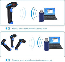 Load image into Gallery viewer, WoneNice Barcode Scanner Wireless 2-in-1 (2.4Ghz Wireless+USB 2.0 Wired) Handheld Bar Code Scanner Reader (Blue)