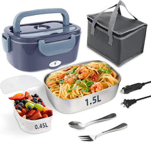 Load image into Gallery viewer, Electric Lunch Box, 12V/24V/110V Portable Food Warmer with SS Fork & Spoon for Car/Truck/Office, 80W Self Heating Lunch Box with 1.5L Container & 0.45L PP Fruit Box Light Bluish Purple
