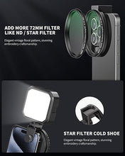 Load image into Gallery viewer, CPL Filter for Phone, 72mm Camera Polarized Lens Polarizing Filter with Metal Cold Shoe Phone Clip Compatible with iPhone 15 14 13 12 11 X XS Plus PRO Max Samsung Galaxy Motorola Pixel