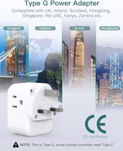 Load image into Gallery viewer, US to UK Ireland Plug Adapter, Addtam Type G Power Adapter with 3 AC Outlets and 3 USB(1 USB C), Travel Essentials for USA to Dubai Scotland British London England Hong Kong Irish