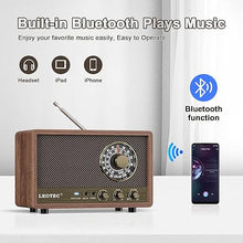 Load image into Gallery viewer, LEOTEC AM FM Radio,Retro Wood Table Radio,Portable Bluetooth Speaker Plug in Wall,Best Reception with AUX,Headphone Jack,Great for Home,Outdoor,Brown